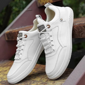 

Men's Casual Shoes Sneakers For Men Flats Trainers Walking Shoes British Style Shoe Lace Up PU Leather Men Shoes White !
