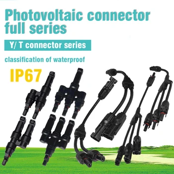 

1pair T Y branch parallel connection 30A 1000V electrical connector photovoltaic 2pcs solar panel cable wire connect DIY