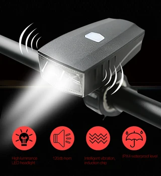 

Bike Light USB Rechargeable Bicycle Light Front Cycling Headlight Outdoor Smart Waterproof Sensor Horn Headlight Flashlight GM