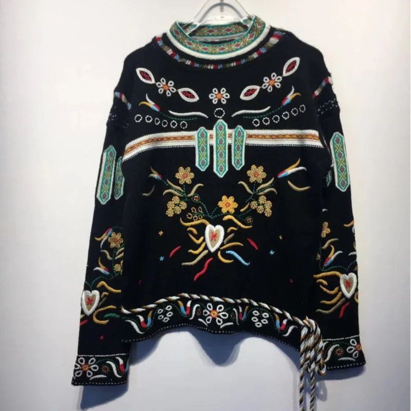 TVVOVVIN Модный женский свитер осень зима толстый полный кардиган свободного размера плюс вышитый цветок вязаный свитер T443
