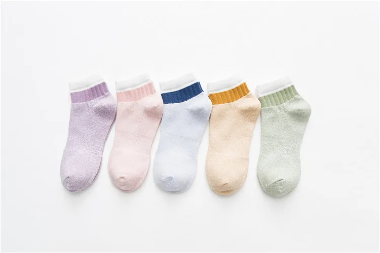 Girls Solid Cotton Marled Ankle Socks White Cuff Women Candy Colors Crew Socks Warm Winter Socks Ladies Short Socks 5 pairs/lot