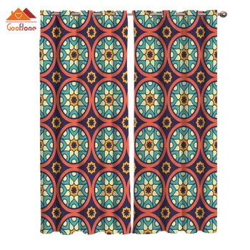 

Round Pattern Colorful Window Curtains Living Room Outdoor Fabric Drapes Curtain Home Decor