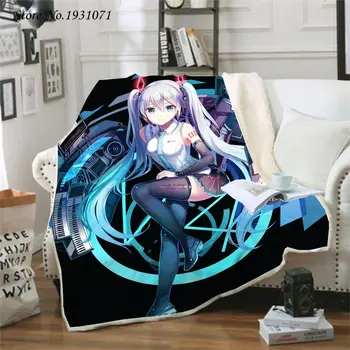 

Anime Hatsune Miku 3D Printed Fleece Blanket for Beds Thick Quilt Fashion Bedspread Sherpa Throw Blanket Adults Kids 03