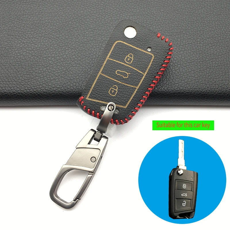 

Hot Sale Key Case Bag Key Cover For Golf 7 mk7 for Skoda Octavia A7 New Polo Leather Key 3 Buttons Portect Case Car Accessories