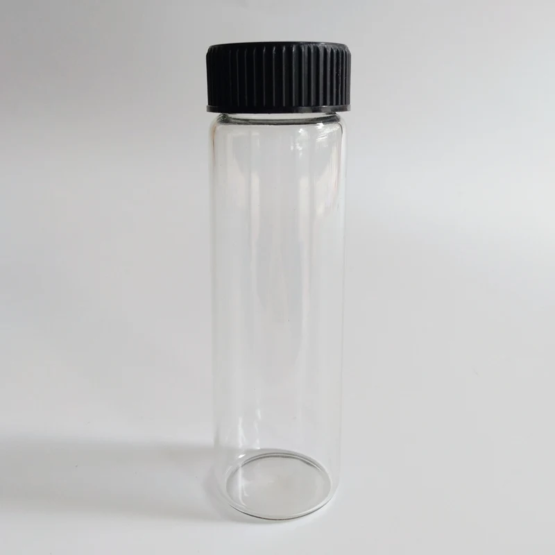 Black lid 50ml empty glass bottle with lid large black screw cap glass vials clear wishing jar 30*100mm Candy Storage bottles 24pcs/lot - Color: Black lid