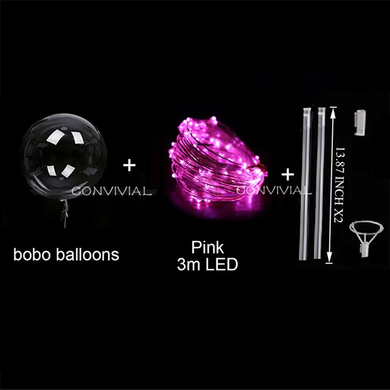 Светодиодный воздушный шар с ручкой и палочками, светящиеся Прозрачные гелиевые БОБО шары, украшения для свадьбы, дня рождения, вечеринки, детский светодиодный светильник, воздушный шар - Цвет: 18inch Bobo Pink