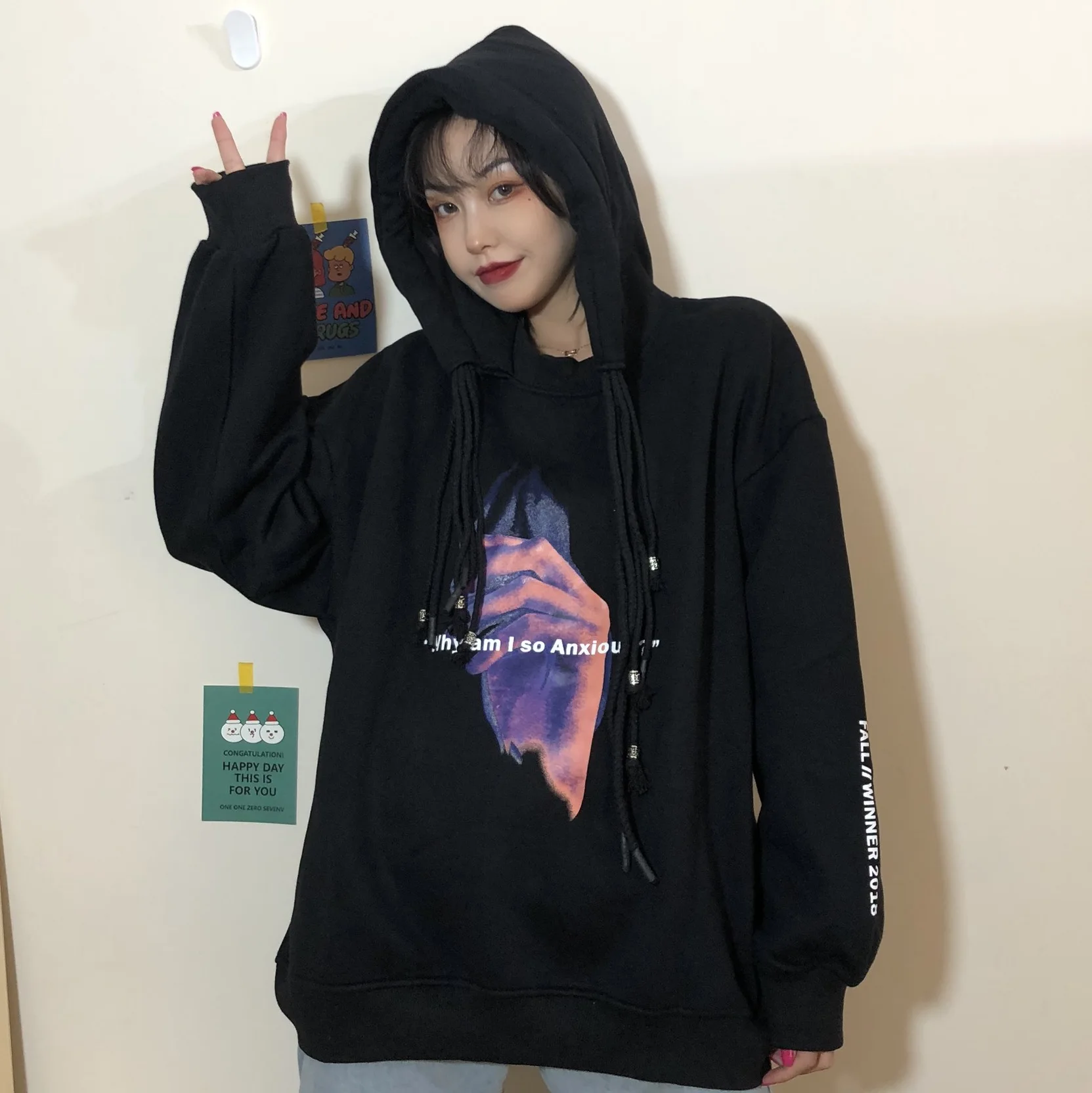 Корейский винтажный Топ harajuku bf friends Толстовка Ulzzang с длинным рукавом наклейка дропшиппинг хип-хоп альбом Куртка Свободная панк Толстовка