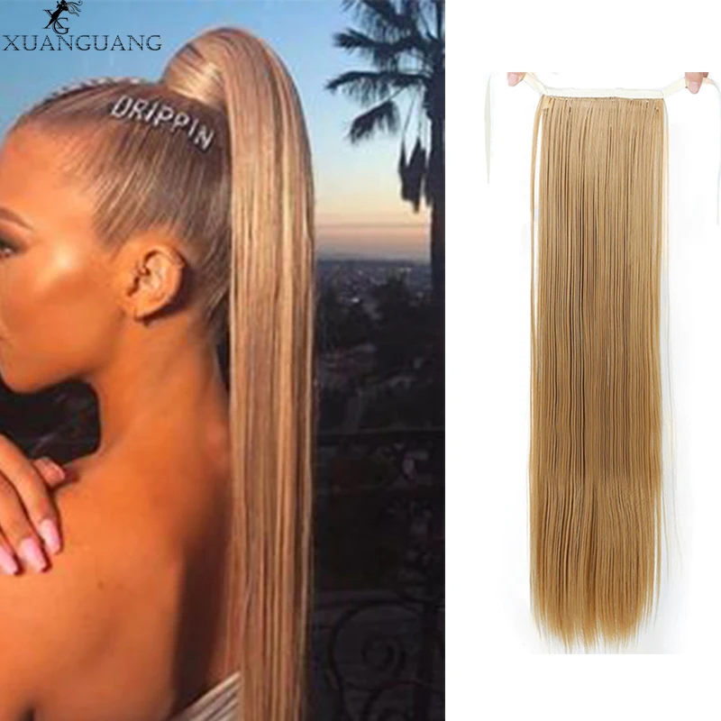 

XUANGUANG Long Straight Drawstring wig Ponytail Ponytail Heat Resistant Hair Extension
