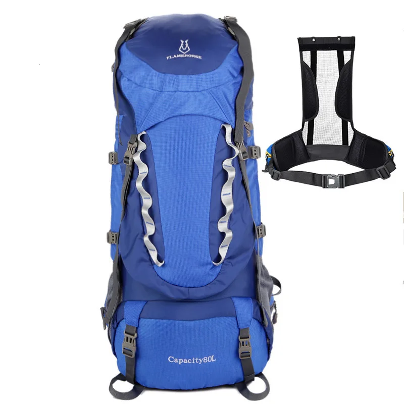 blue 80L нейлоновая Водонепроницаемая походная сумка для верховой езды, скалолазания, кемпинга, путешествий, рюкзак большой емкости, треккинг, износостойкий рюкзак унисекс - Цвет: blue