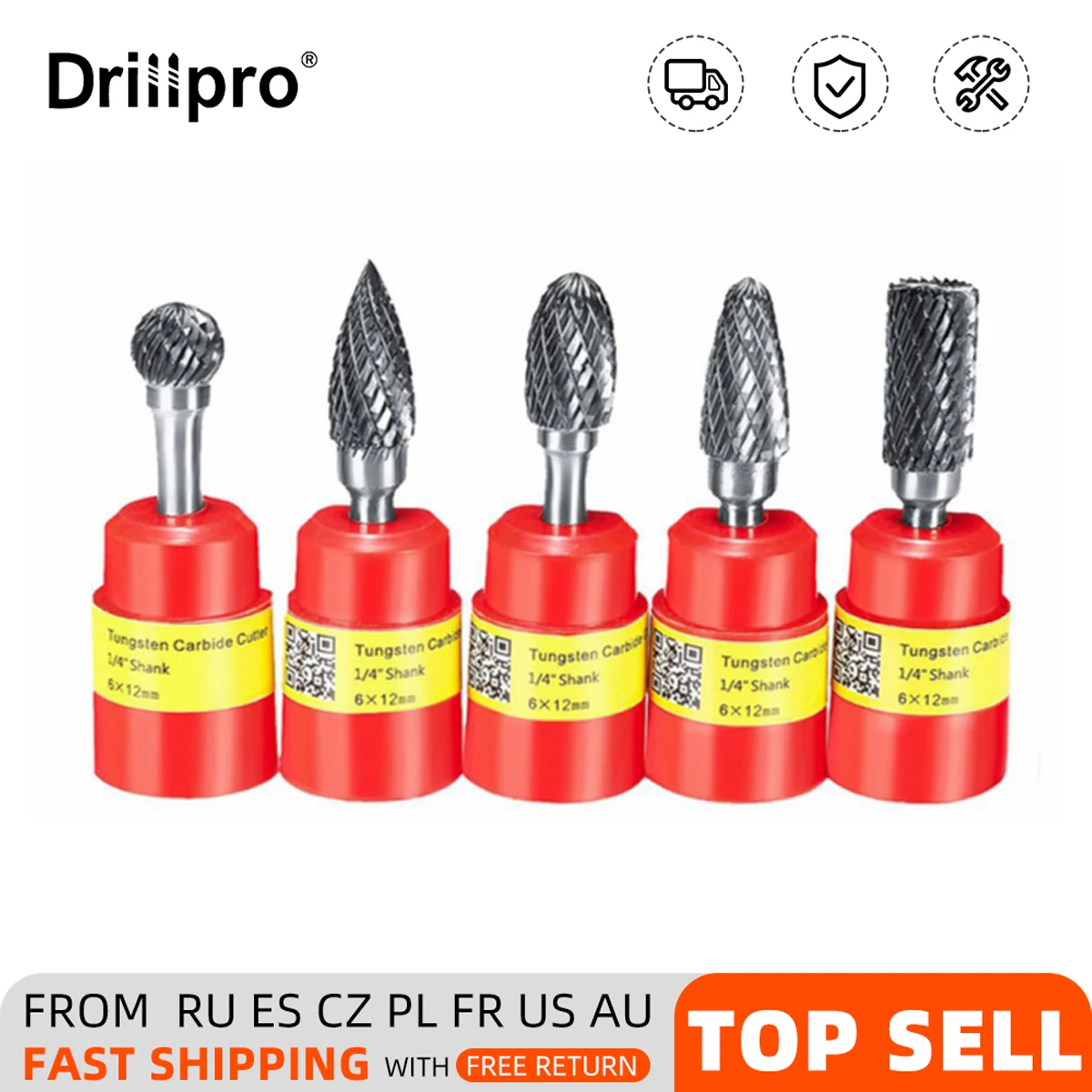 Drillpro RB13 5pcs 12mm Head Tungsten Carbide Rotary File Burr Die 6mm Shank For Drill Bit Point Grinder Cutter Set | Инструменты