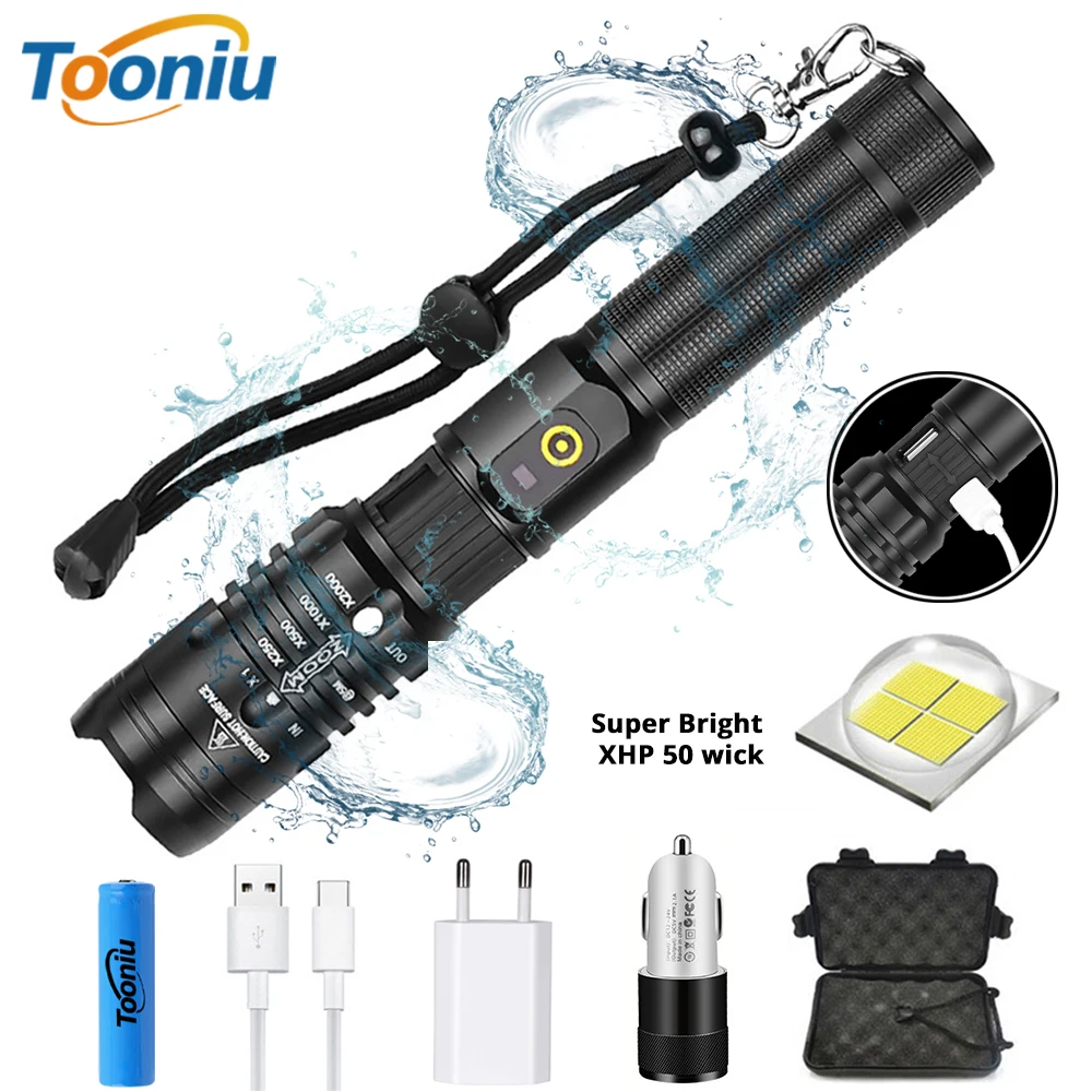 

Powerful XHP50 LED Flashlight Zoomable 3 Lighting Modes tactical Torch using 18650 battery suitable for outdoor activities