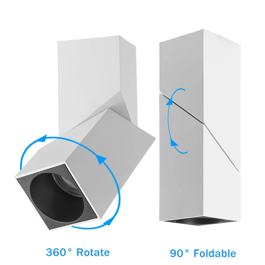 US $36.18 DBFCRIGt90 Angle Adjustable Surface Downlights Dimmable 10W 12W 15W Square Ceiling Spot Light AC 110V 220V Lighting Fixtures