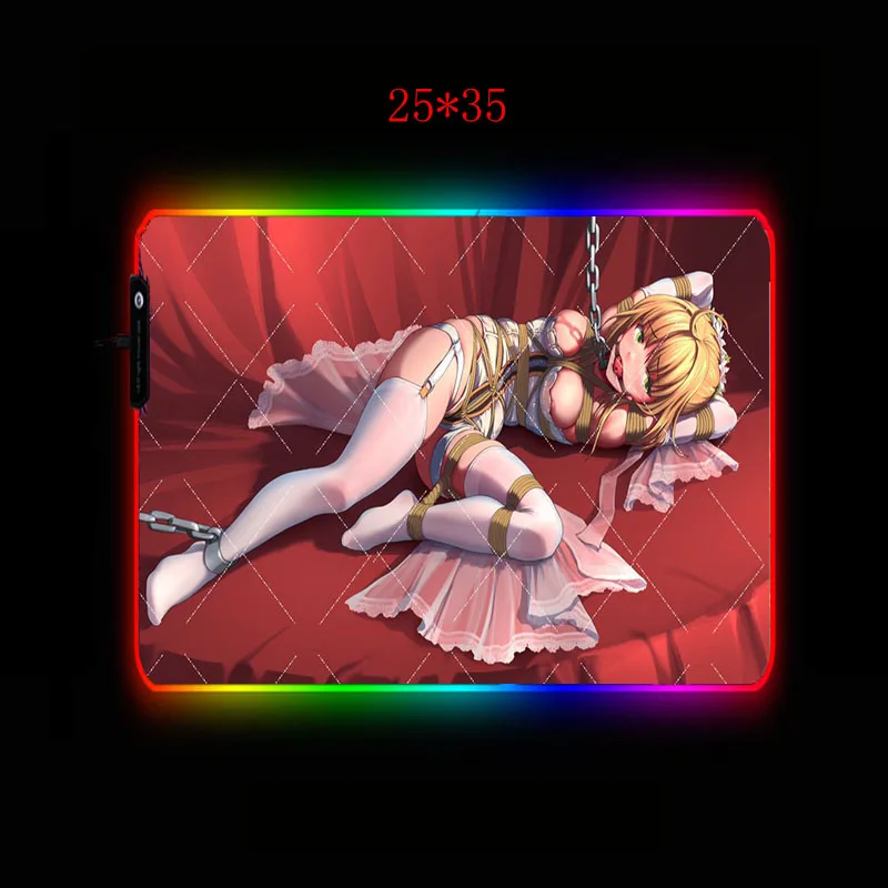 Yuzuoan пользовательский RGB коврик для мышки с аниме сексуальная девушка Bund светодиодный игровой HD нескользящий утолщенный Настольный коврик светодиодный RGB игровой коврик