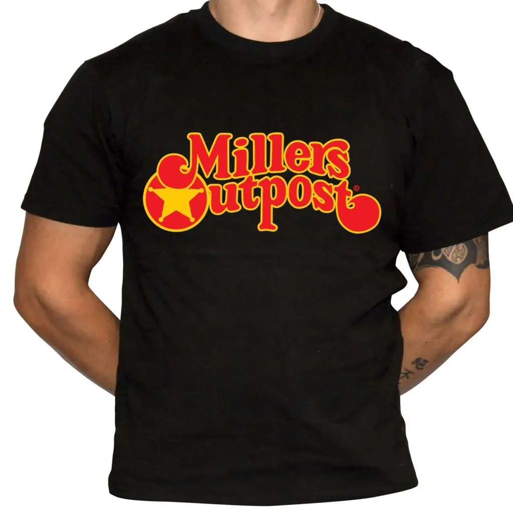 Miller's Outpost T-Shirt - Defunct Retailer 100% Cotton Brand Black Shirt | Мужская одежда
