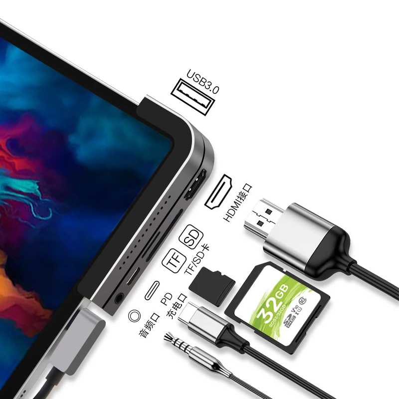 Ajiuyu-usb c Hub para Lenovo Tab P11 Pro 11.5 Tb-j706f tipo c Dock Usb 3.0 Hdmi 35 mm pd Port Adaptador Splitter Tablet Conversor - Imagem 5