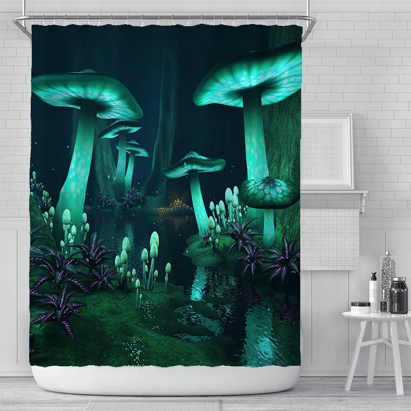 

Modern Design Fashion Personalized Art Mushroom Underwater Creature Waterproof and Anti-fog Shower Curtain Home Warm Design