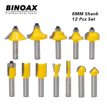 

8mm Shank 12pcs Milling Cutter Router Bit Set Wood Cutter Carbide Shank Mill Woodworking Trimming Engraving Carving Tools