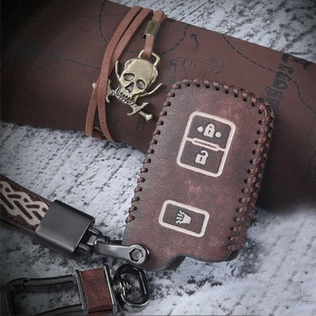 

High-Quality Leather 3 Button Car Smart Remote Key Shell Holder Protector Cover Case Fob With Keychain For TOYOTA PRIUS TACOMA