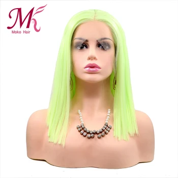 

Moko Hair Green Color Synthetic Hair Lace Front Wigs with Baby Hair Straight Hair Short BoB Lace Wigs with Pre Plucked
