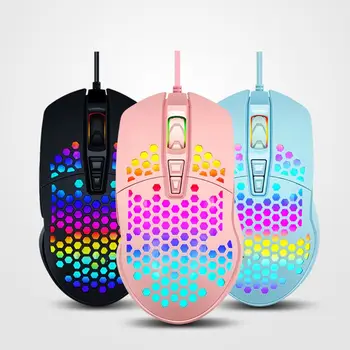 

Lightweight Wired Gaming Mouse Hollow Honeycomb Pattern Game Mice with RGB Colorful Light Effect for Game Lovers