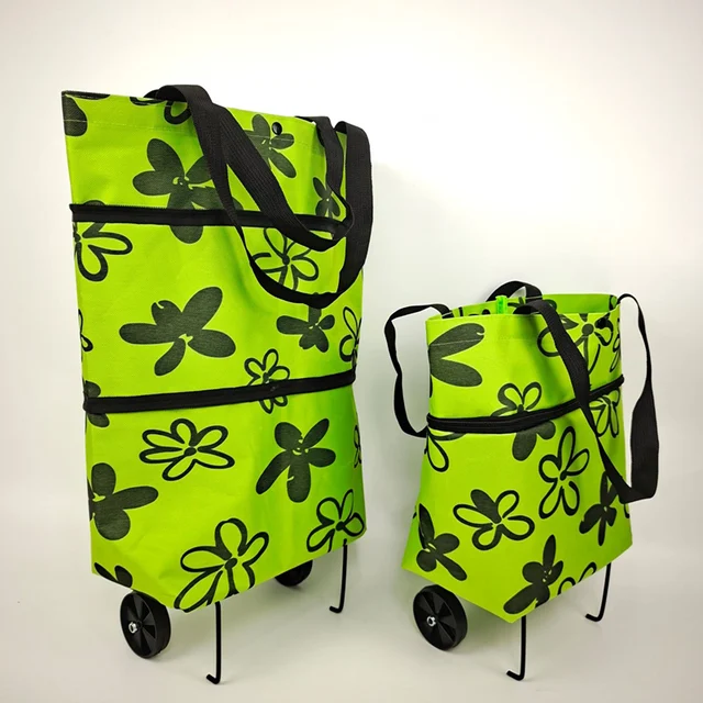 Small Pull Cart Portable Shopping Food Organizer Trolley Bag On Wheels Bags Folding Shopping Bags Buy Vegetables Bag Tug Package Green flowers