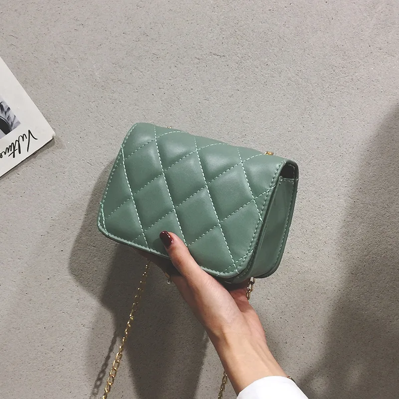 

INS Textured Bag 2019 Spring And Summer New Style Simple Rhombus Spiraea WOMEN'S Bag CHIC Chain Shoulder Square Sling Bag