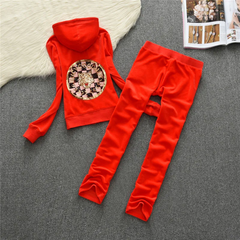 

Spring And Autumn New Style Sequin Velvet Women's Leisure Suit Straight-Cut Scattered Leg Hooded Two-Piece Set Sports Clothing