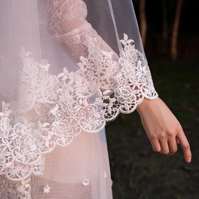 2019 Short Wedding Lace Veil One Layer Without Comb 150CM Wedding Veil Wedding Accessories 2019 Short Wedding Lace Veil One Layer Without Comb 150CM Wedding Veil Wedding Accessories