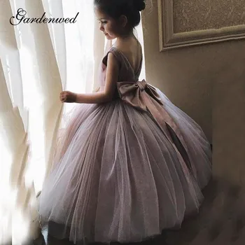 

Gardenwed 2020 Ball Gown Flower Girl Dresses Satin Bow Long Tulle Kids Prom Dresses платья знаменитостей vestidos de comunión