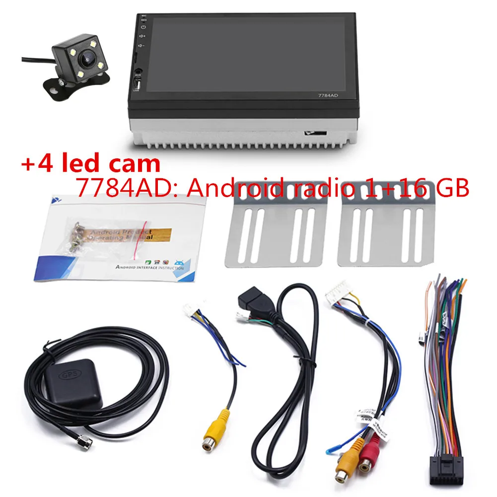 Авторадио " 2Din Android 7,1 автомобильный MP5 плеер gps Navi FM AM радио BT4.0 карта+ камера - Цвет: 7784AD-4LED cam