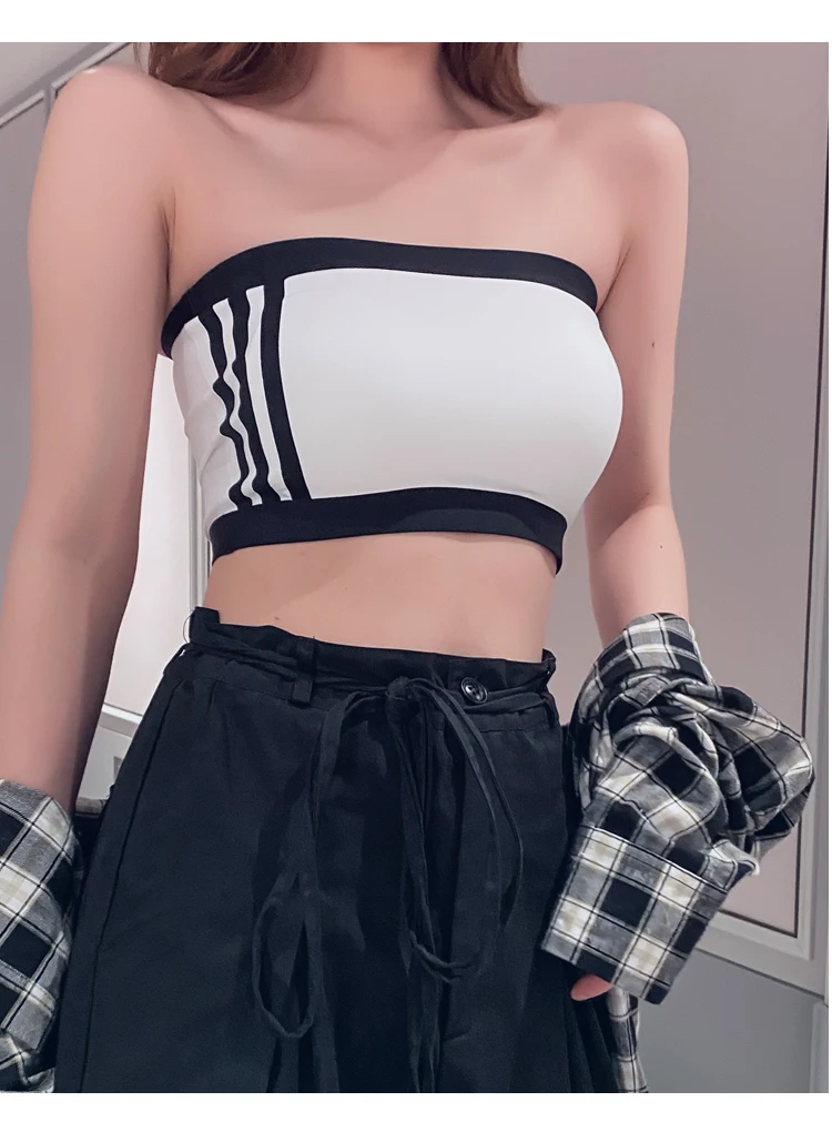 

Women Sexy Exposed Navel Camisoles Sexy Crop Top Ice Silk Tube Top Sleeveless Strapless Tank Top