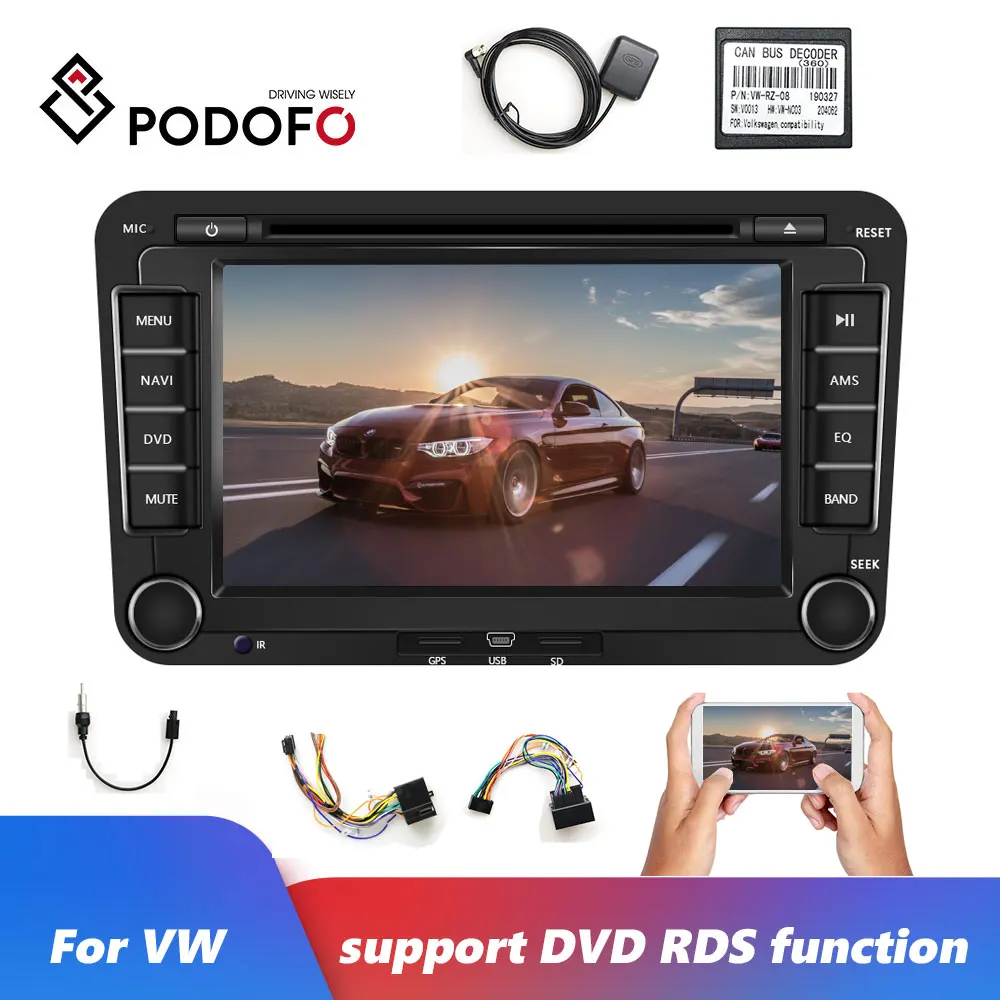 Podofo 2Din GPS Car DVD Multimedia Player 7" Autoradio MP3 MP5 Radios Bluetooth USB SD FM AM Radio Coche For jetta VW passat |