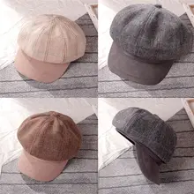 Новая модная шапка женская берет шляпа осень-зима ретро клетчатая темно-синяя шляпа поля головной платок, шарф кепка для женщин 3A26