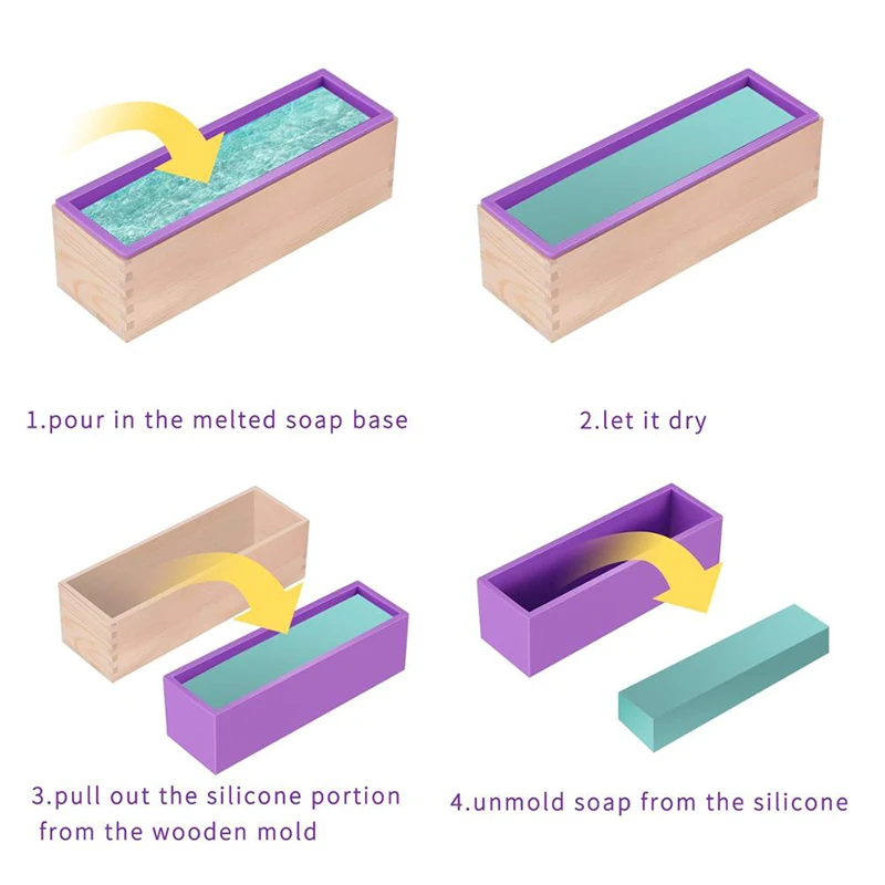  VTOSEN Molde de silicona para jabón, caja de madera rectangular,  molde de jabón de pan, moldes de jabón de silicona, para hacer jabón,  pastel de chocolate hecho a mano (rosa) 