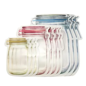 

10pcs/lot Reusable Jar Bottle Shape Bags Nuts Candy Cookies Bag Seal Fresh Food Storage Snacks Zipper Sealed Kitchen Organizer