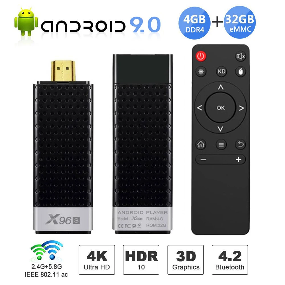 Смарт ТВ-флешка X96S Android 9 0 DDR3 4 Гб 32 ГБ четырехъядерный Amlogic S905Y2 двойной Wi-Fi BT4.2 1080P 4K