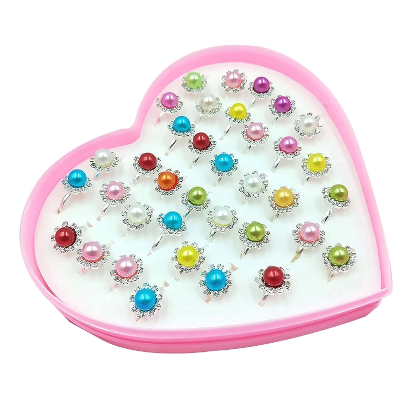 Ring Set Finger Ring Adjustable Rings 12/36 Pcs/box Adjustable Alloy Baby Girl Rings Heart Shaped Showcase