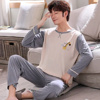 

High quality happy deer pattern autumn pajamas cotton couple pajamas set women's pajamas lover pajamas home service -5141