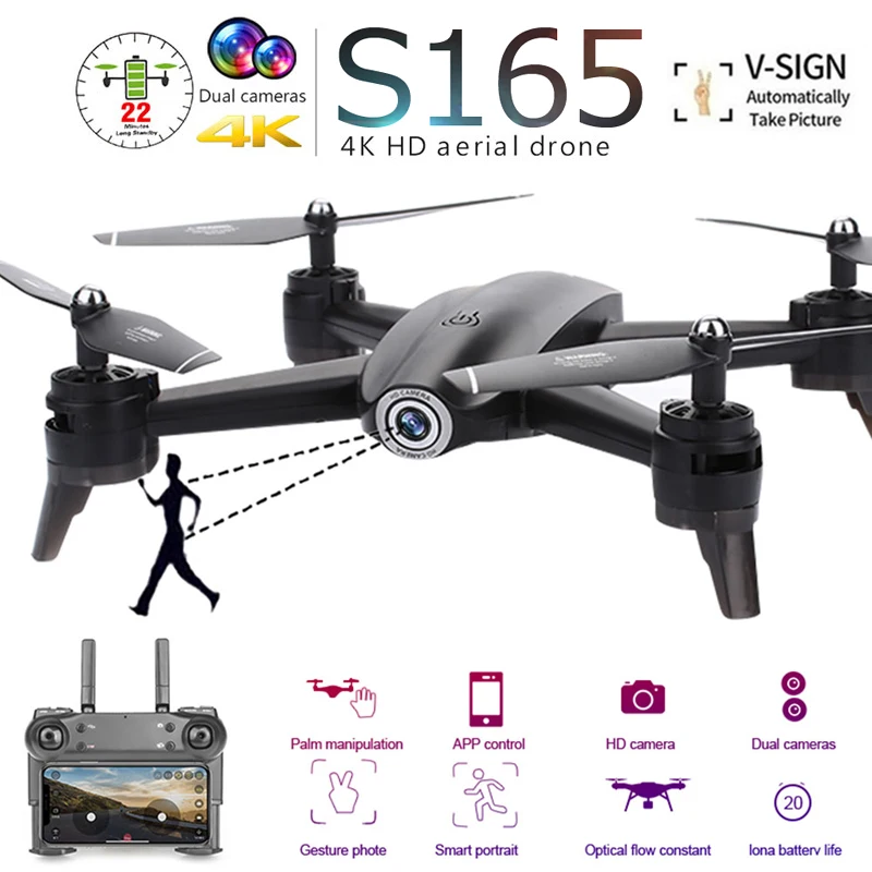 

S165 Professional WiFi FPV Drone with Dual Camera 4K Aerial Video Wide Angle Optical Flow RC Quadcopter Helicopter Toy E58 SG106