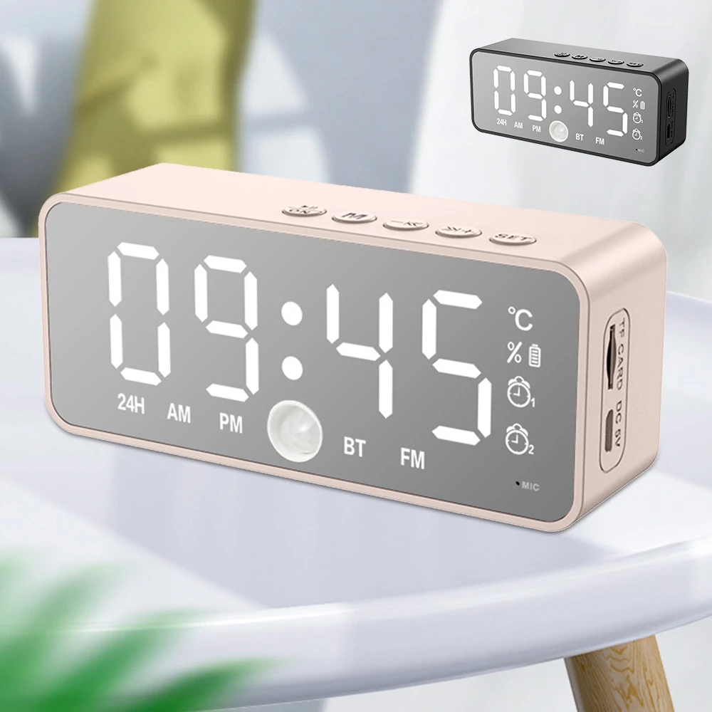 Mirror LED Alarm Clock Night Light Thermometer Digital Clock with USB Charging 