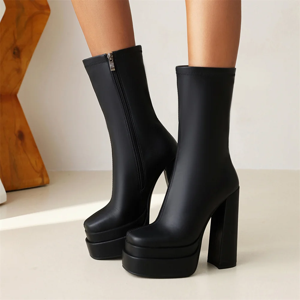 botas moda zip grosso salto alto botas