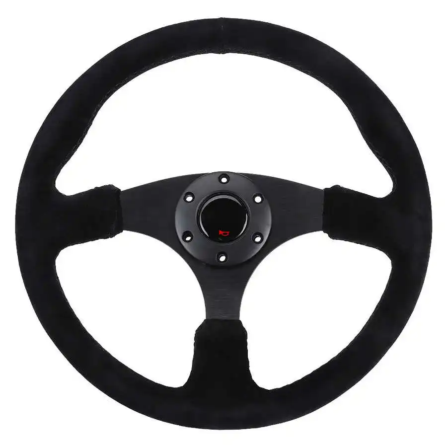 Steering Wheel 14in/350mm for MOMO Style 6-Bolt Black Suede Automotive Racing Steering Wheel Black Stitching with Horn Button 
