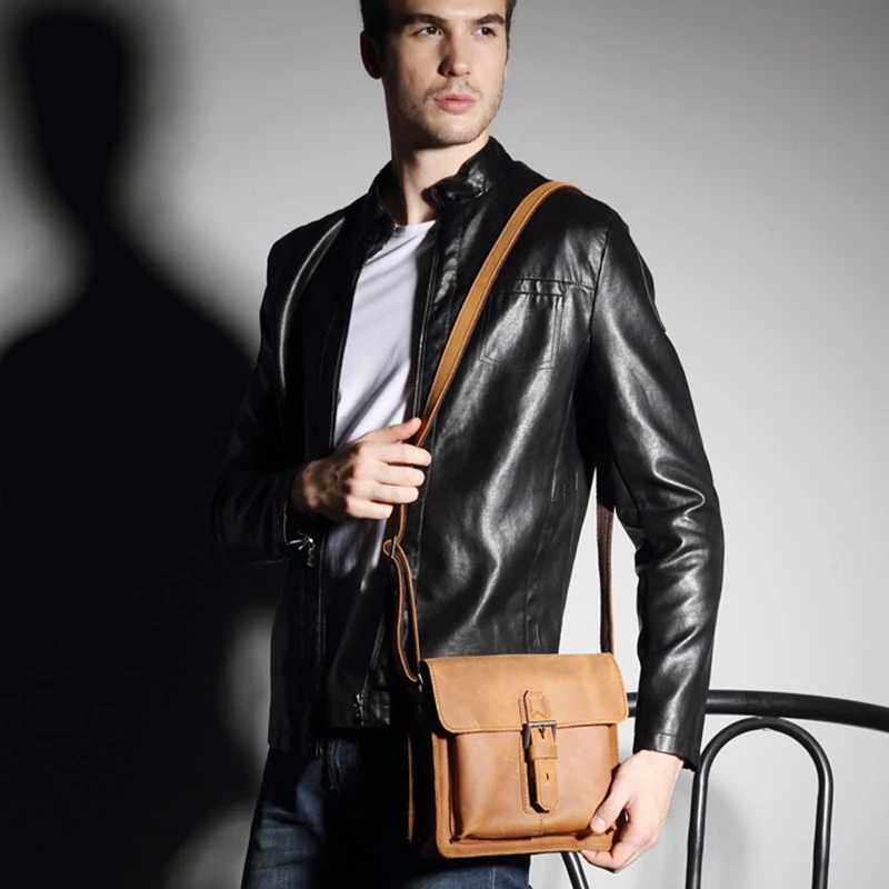 

JHD-MISFITS Leather Men'S Messenger Bag Shoulder Bag Casual Business Flip Handbag Briefcase