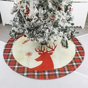 

Round Elk Pattern Plaid Design Non Woven Xmas Tree Skirt Carpet Christmas Decor New Year Xmas Party Home Decoration Carpet