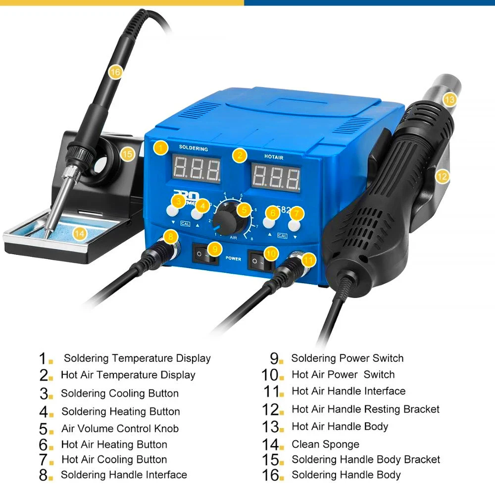 800W 2 IN 1 SMD Soldering Station Hot Air Gun Quick Heat LED Digital Electric Soldering Iron BGA Welding Station By PROSTORMER 3