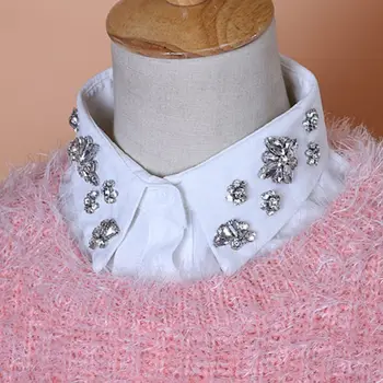 

Womens Chiffon Jewelry Fake Collar Crystal Rhinestone Flower Lapel Half Tops 449F