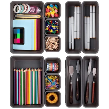 

12 Pack Desk Drawer Organizer Tray Dividers Plastic Storage Bins Container for Kitchen Bathroom Office Bedroom Makeup