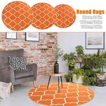 

80/100/120cm Nordic Modern Large Simple Carpet Orange White Circle Strip Bedroom Carpet Round Geometric Rug Chair Mat