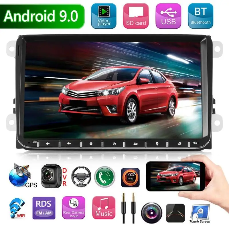 

9 inch Screen GPS Navigation Android 9.0 Reversing Image Camera Matching Double Screen Display Car Stereo Bluetooth Radio for VW