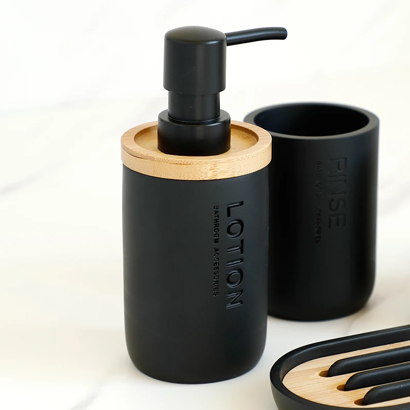 Bathroom Accessories set Soap Lotion Dispenser Toothbrush Holder Soap Dish Tumbler Pump Bottle Cup Wood Black or White soap dispenser,bathroom accessories set